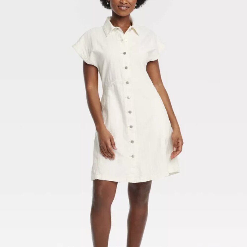 Women's Denim Flouncy Dress - Universal Thread™ Off-White XS